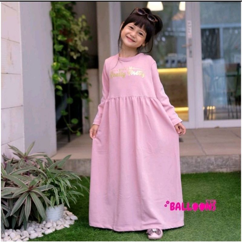 (2-7 Tahun) Long Dress Gamis Foil Anak Perempuan Cewe Usia 2 - 7 Tahun.