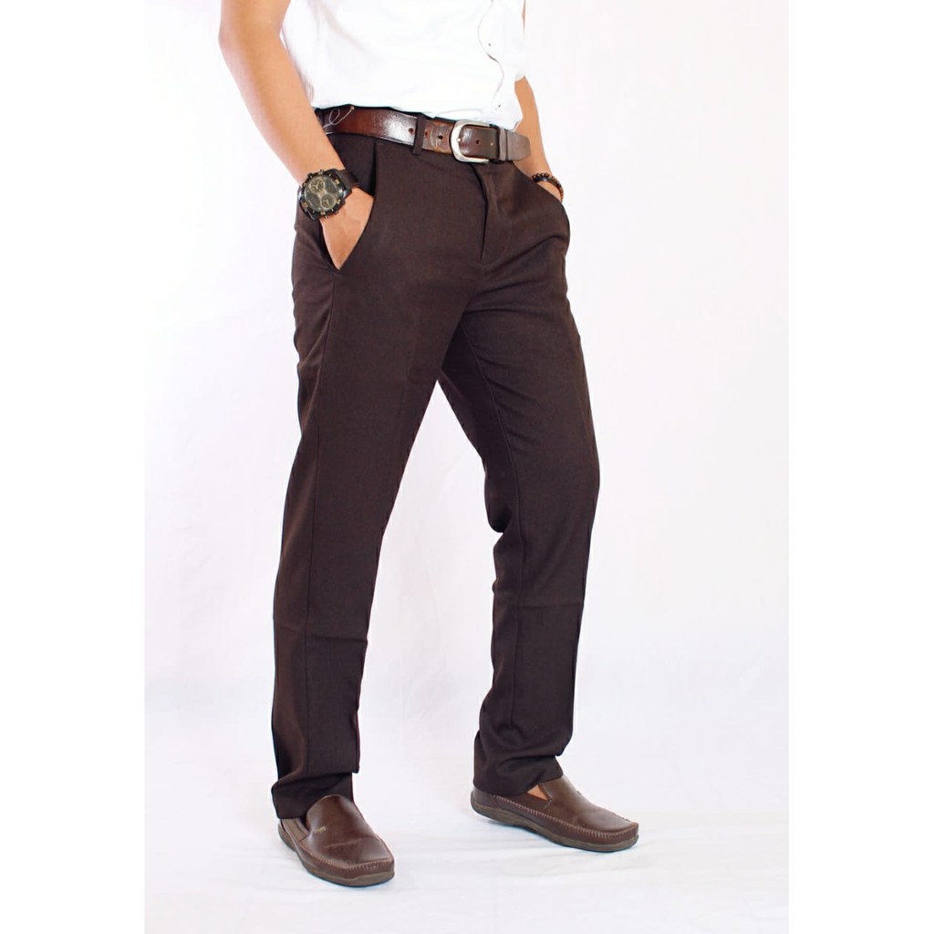 celana kantor coklat formal pria slimfit / celana kain pria / celana bahan dasar pria