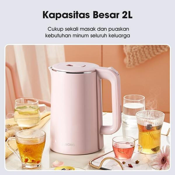 Samono Teko Listrik 2L Pemanas Air Electric Kettle Stainless Steel 304 Pink