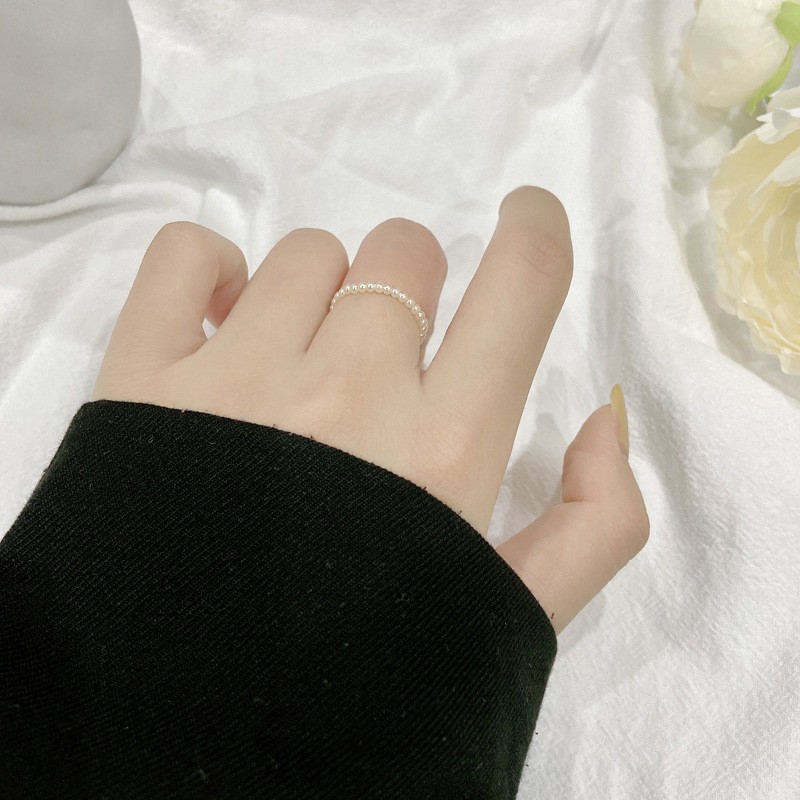 Cincin Manik-Manik Mutiara Adjustable Untuk Aksesoris Perhiasan