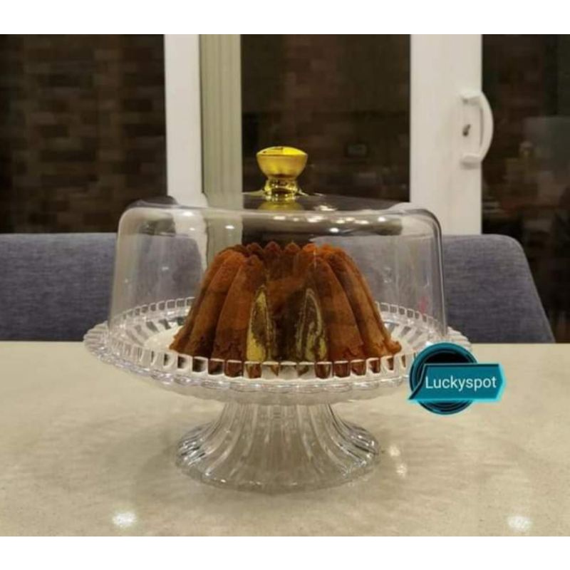tempat kue kristal akrilik mika TK 146 golden lemon / Tempat Kue Bulat Bening Termurah kaca mika /Piring Kue Set Tutup Transparant / cake tray  / tempat kue bolu cake plate