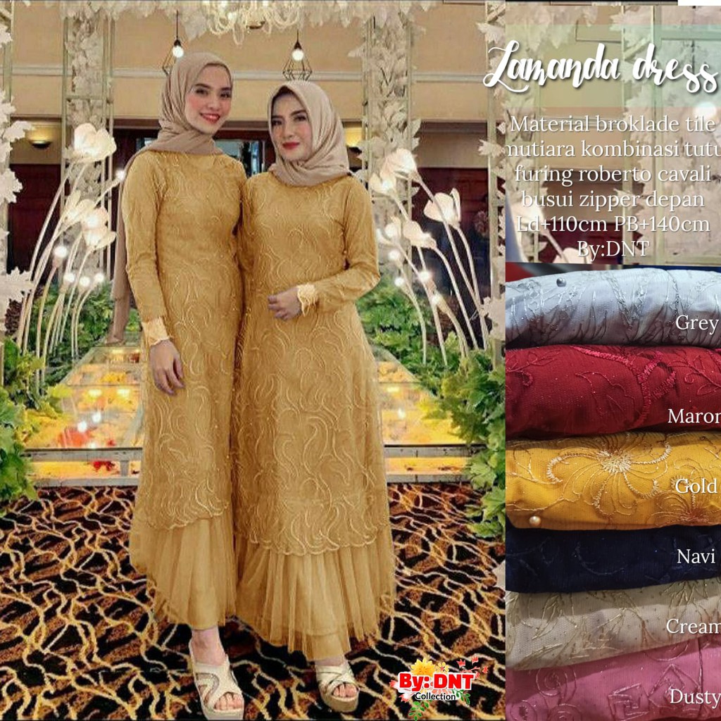 Gamis Dress Brukat Sabrina Pakaian Baju Pesta Muslim Wanita Fashion Kekinian Busui Friendly Bahan Satin Velvet Premium