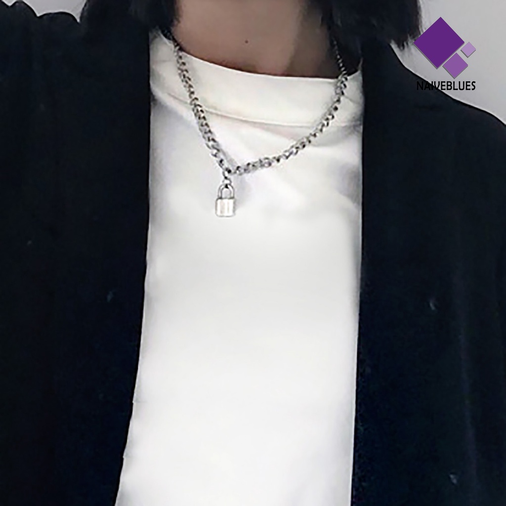 Naiveblue Kalung Rantai Dengan Liontin Gembok Simpel Untuk Unisex / Pria / Wanita