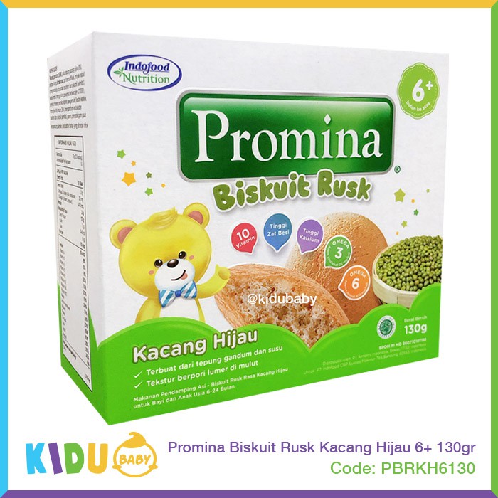 Promina Biskuit Rusk Susu Beras Merah Kacang Hijau 6+ 130gr Biskuit Cemilan Bayi MPASI Kidu Baby