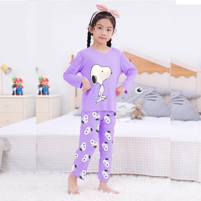 Baju Tidur Anak PP Perempuan dan Laki Usia 1 - 7 Tahun Stelan Celana Panjang Snoopy