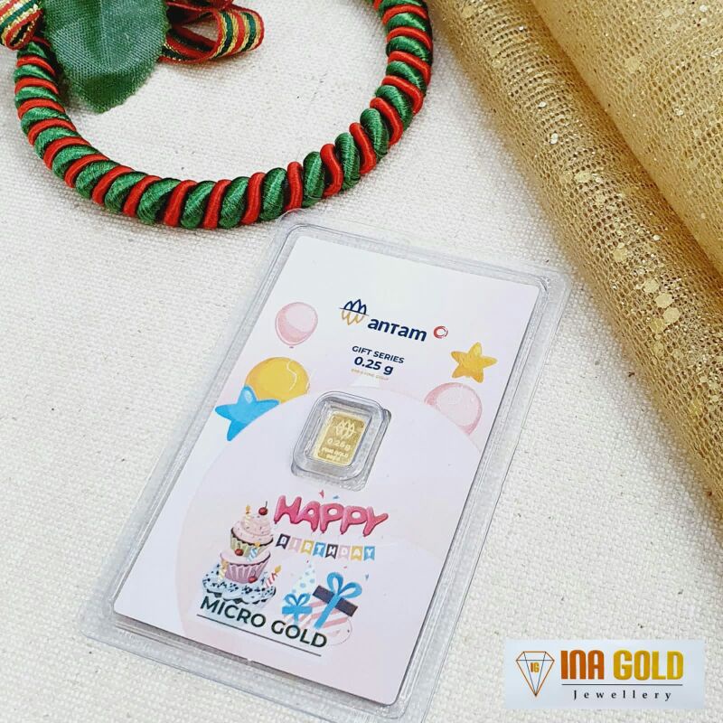 Logam Mulai Antam Mini gold 0.1  & 0.25 gr ulang tahun