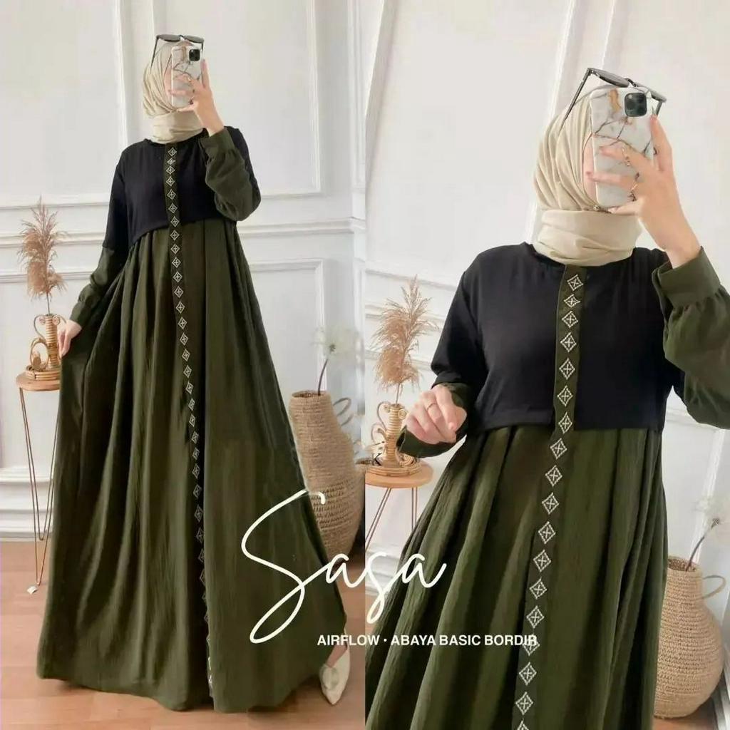 Gamis Crinkle Baju Kondangan Wanita Kekinian Gamis Terbaru 2023 Lebaran Wanita Sasa Dress Aksen Bordir