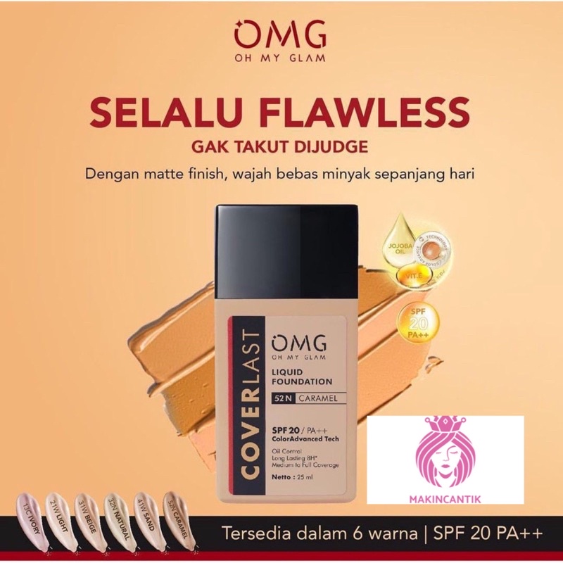 OMG Oh My Glam Coverlast Liquid Foundation Alas Bedak SPF 20