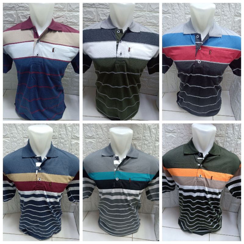 Kaos Kerah Wangki Saku Kantong Pria Garis Salur #ER