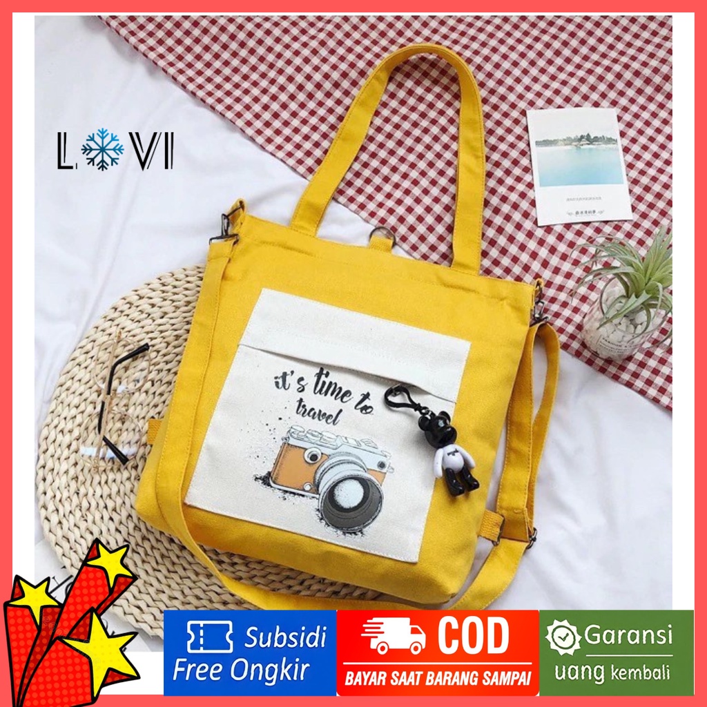 TOTE BAG WANITA KANVAS 3 IN 1 MODEL KOREA HOLIDAY [BISA COD]