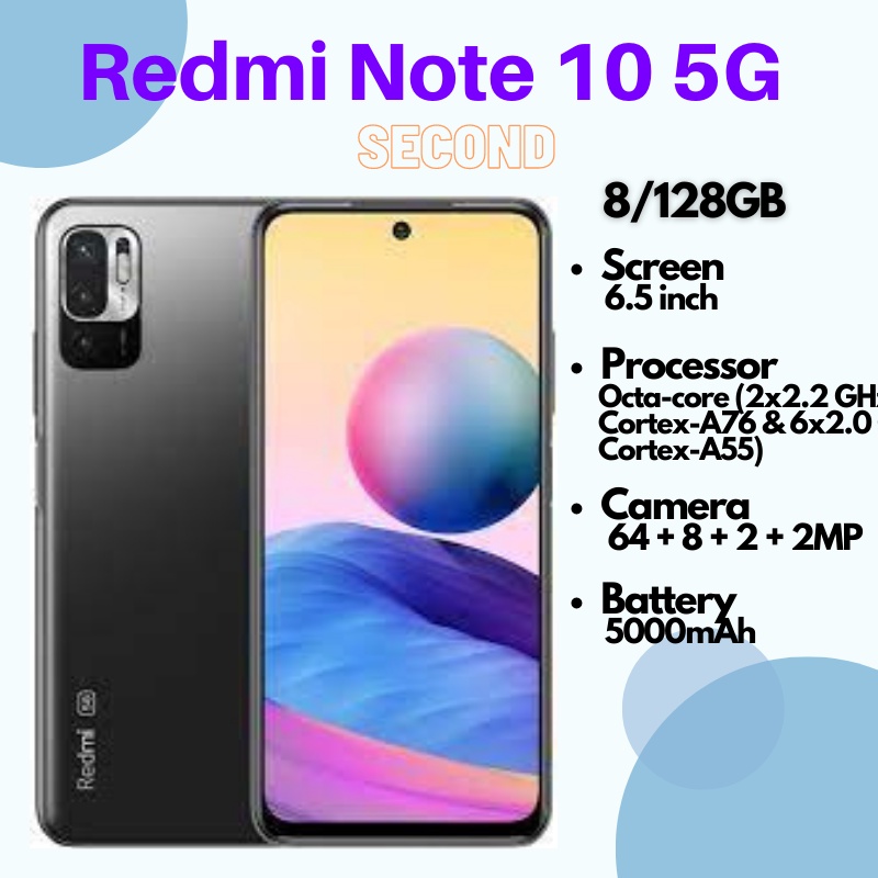 Redmi Note 10 5G Second 8/128GB Graphite Gray, Mulus, Like New
