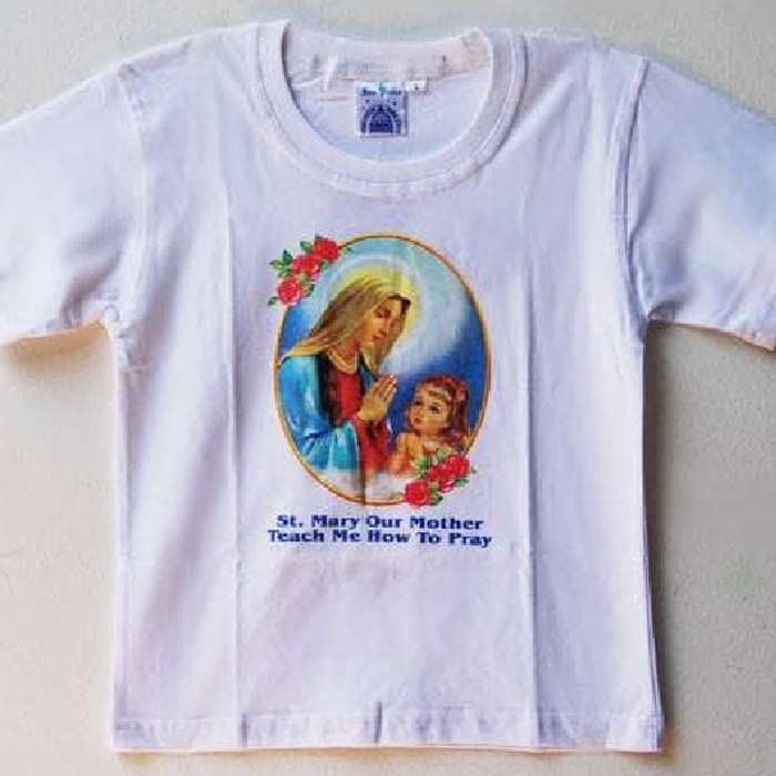 Kaos Anak Rohani Katolik Katun Combed S 30 Dingin Oblong Sablon Santa Bunda Maria Sekolah Minggu Cotton AS 2