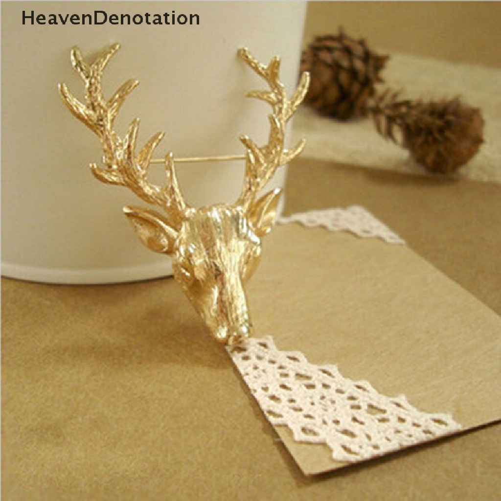 [HeavenDenotation] Unisex Animal Brooch Pin Cute Gold Plated Deer Antlers Head Collar Pins Brooches