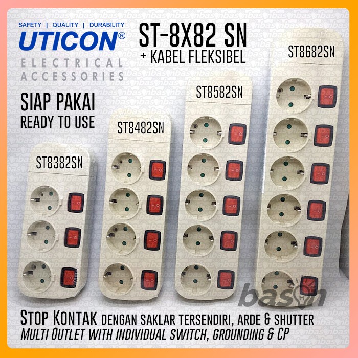 UTICON Stop Kontak + Saklar Arde Kabel 5 meter - Aman &amp; Siap Pakai