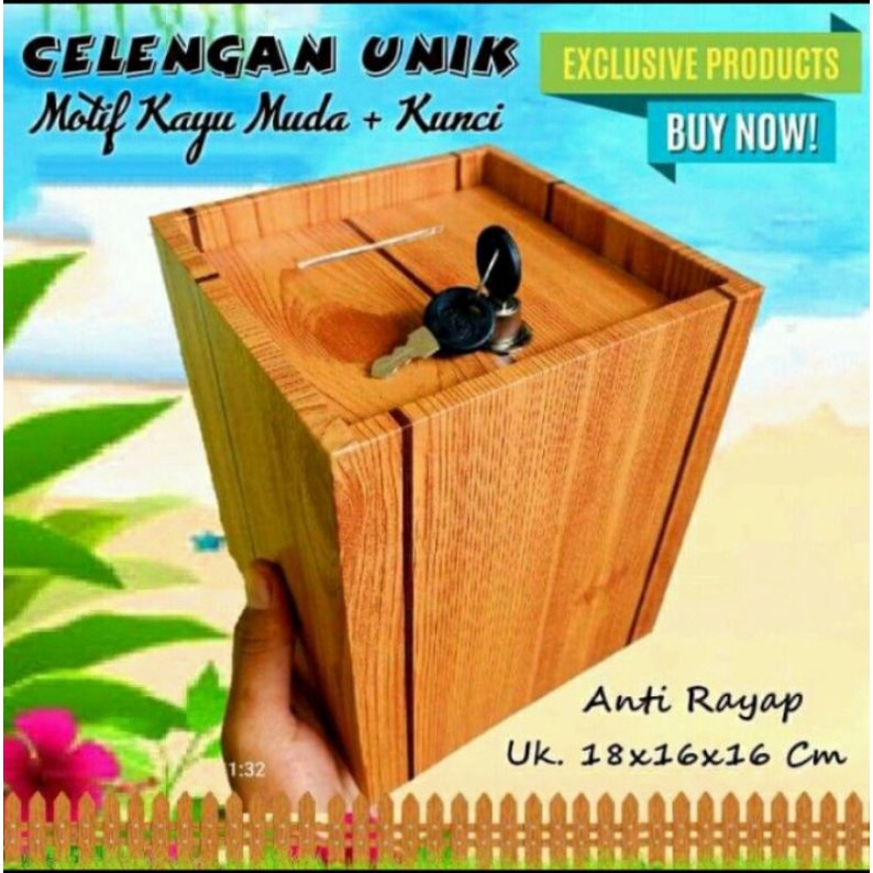 CELENGAN MOTIF KAYU BESAR PAKAI KUNCI - CELENGAN KARAKTER