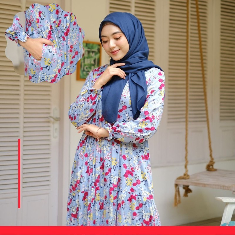 Namira HomeDress Blue Homedress Syari Busui Muslimah Cantik