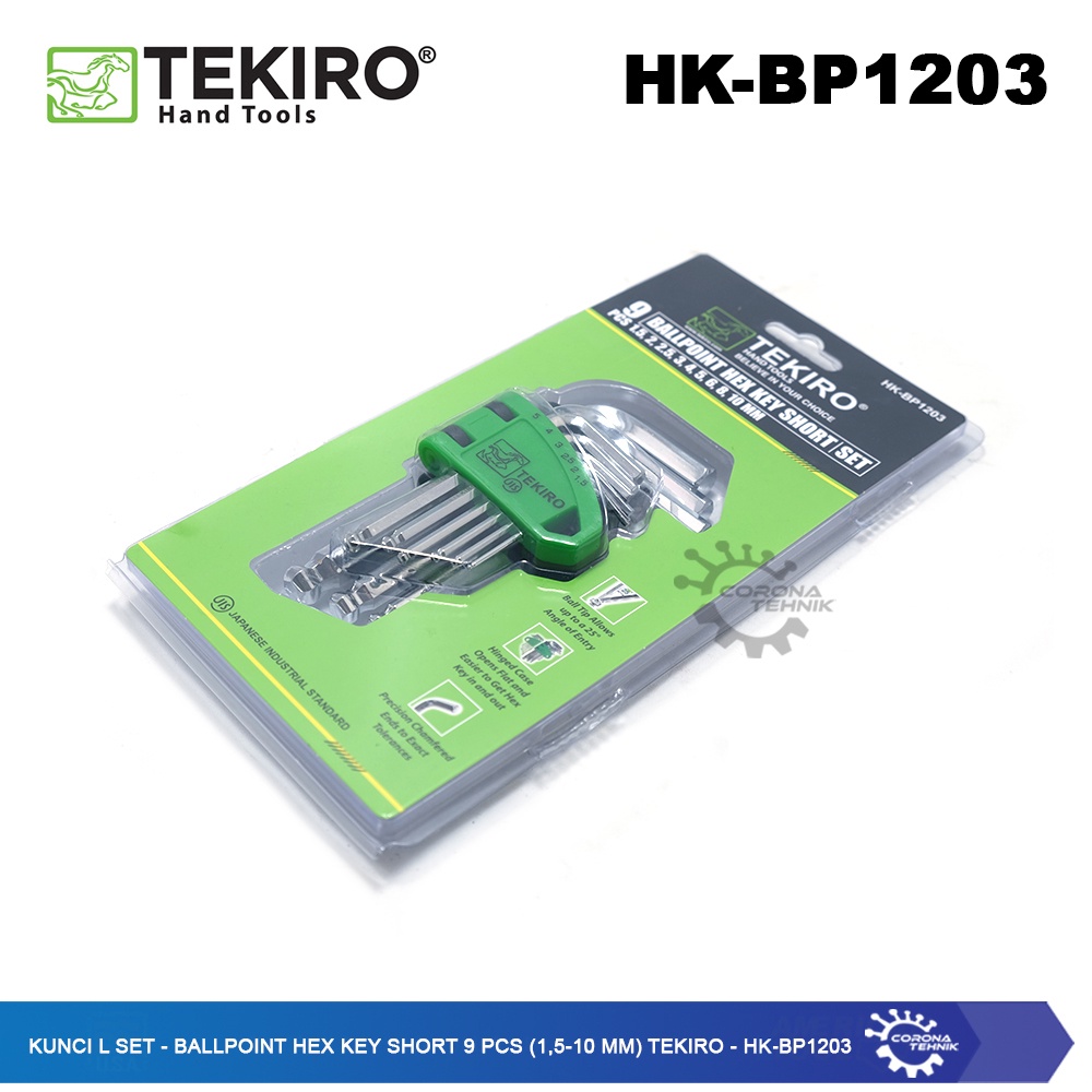 Tekiro - W-HK9BS / HK-BP1203 - Kunci L Set Ballpoint 9 Pcs Pendek