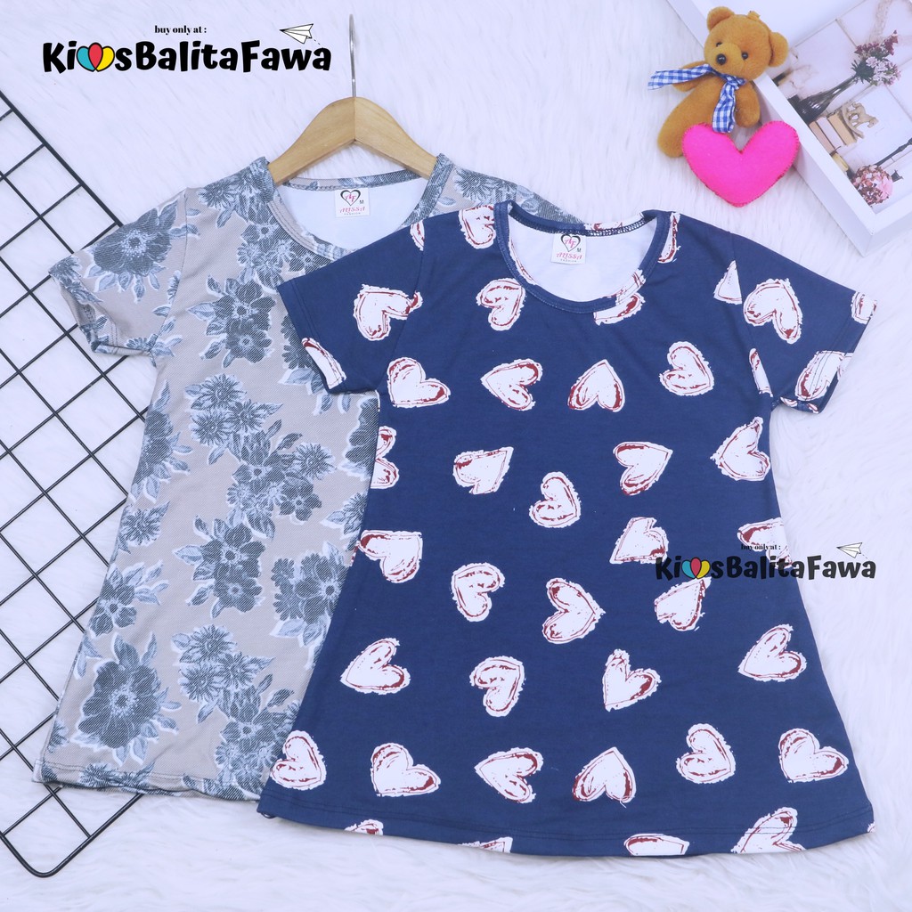 Dress Amirah uk 1-2 Tahun / Lengan Baju Tidur Balita Anak Perempuan Adem Kaos Lucu Dres Harian Murah