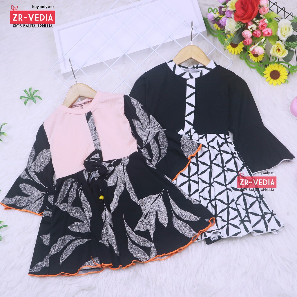 Dress Sissy 1-2 Tahun / Dress Anak Lengan Panjang 3/4 Baju Perempuan Dres Blouse Terompet Cutbray