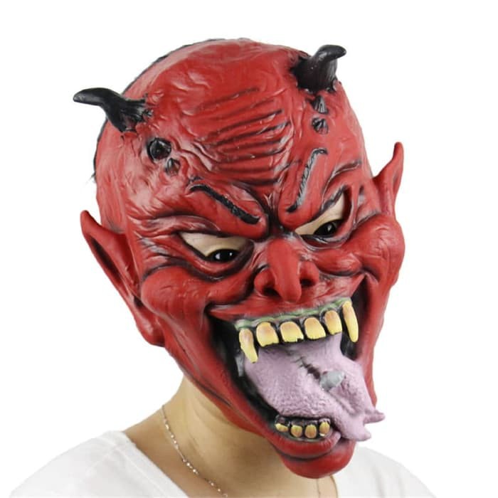 Topeng Seram Scary Red Devil Setan Merah Latex Oni Mask Hallowen Shopee Indonesia