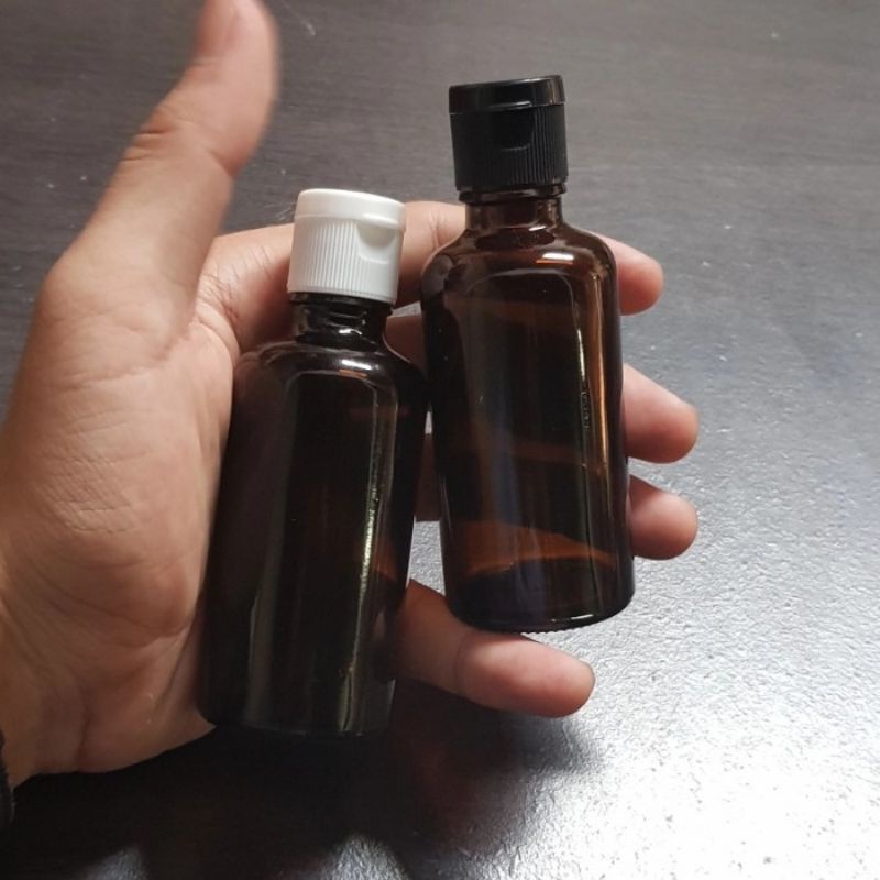 botol kaca 50ml coklat amber tutup fliptop