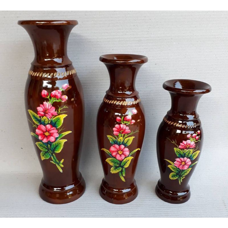 Souvenir Kayu Pot Vas Bunga Lukis Pajangan Ruang Tamu Kayu Jati