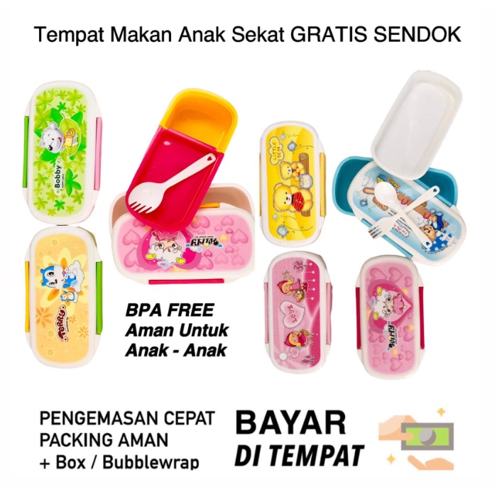 Tempat Makan Anak / Kotak Bekal Karakter Warna Warni / Kids Lunch Box Mini / Souvenir Ulang Tahun