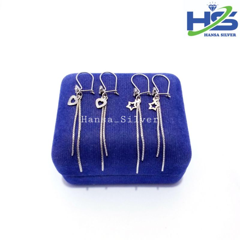 Anting Perak Asli Silver 925 Lapis Emas Putih Model Agogo Italy Love Dan Bintang - Anting Wanita Anti Karat