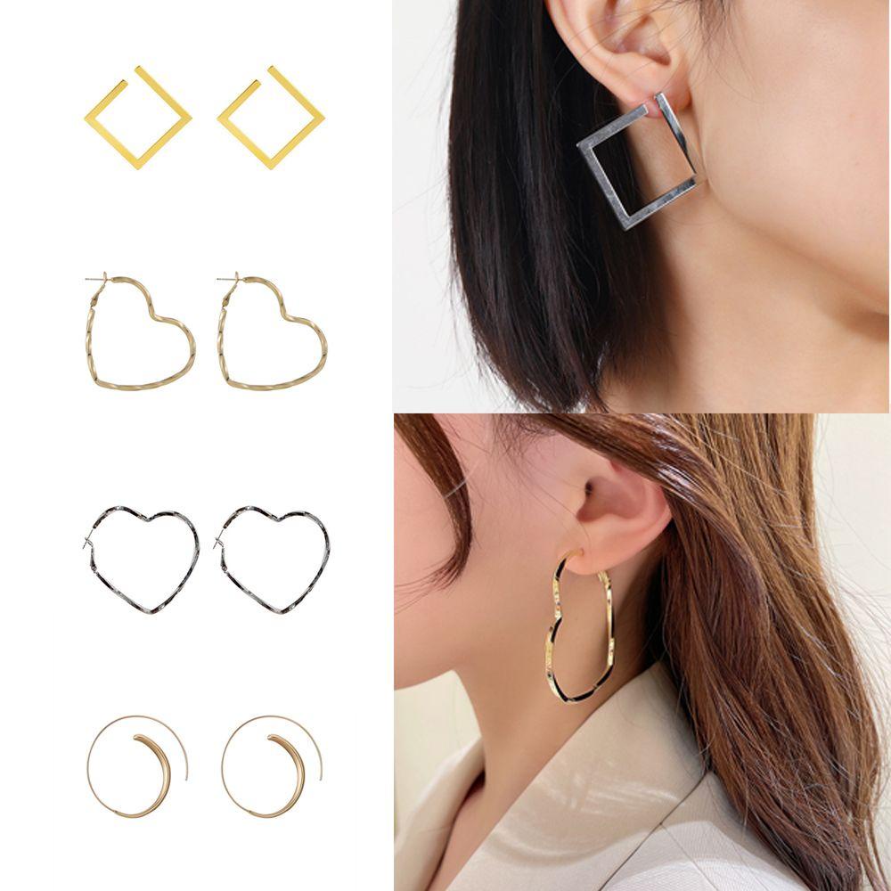 Lily Hoop Earrings Fashion Hadiah Pesta Aksesoris Gadis Anting Persegi