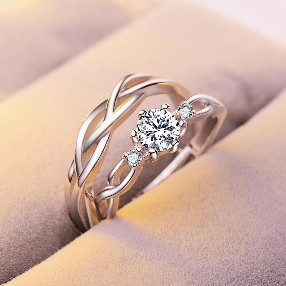 Timekey Cincin Pasangan Adjustable Hias Zircon Untuk Hadiah Valentine A8K6