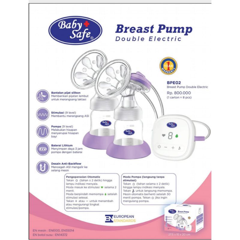 BPE02 Baby Safe Breastpump Double Electrik Pompa ASI Elektrik Babysafe Breast Pump