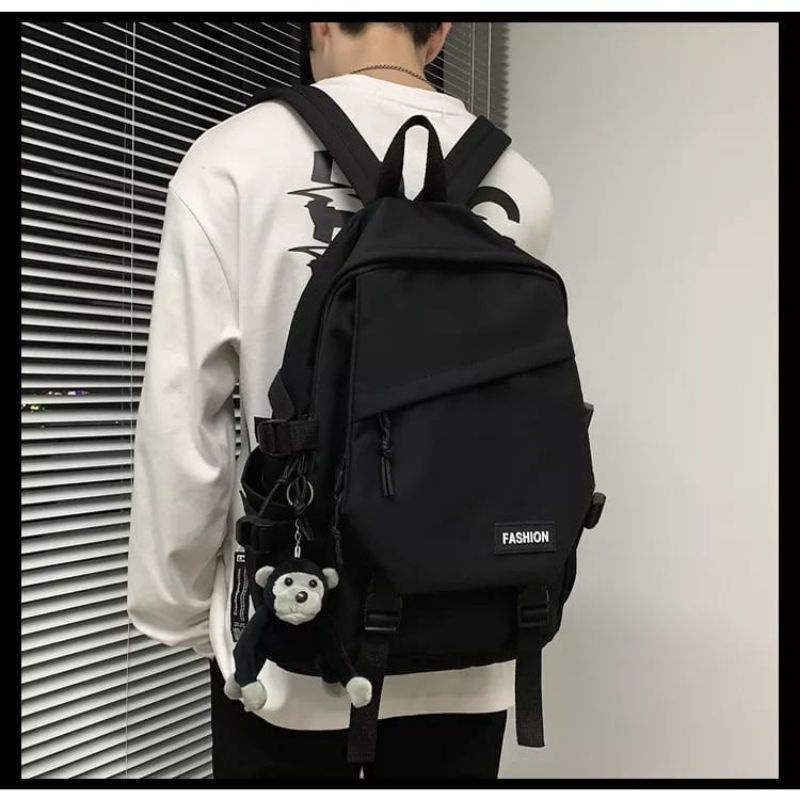 Tas Ransel Pria Wanita Tas Punggung Backpack Tas Gendong Tas Kuliah Tas Sekolah SMP SMA Tas Laptop Tas Kerja Tas Gendong Tas Mudik KUAT BERKUALITAS-Korean Hitam
