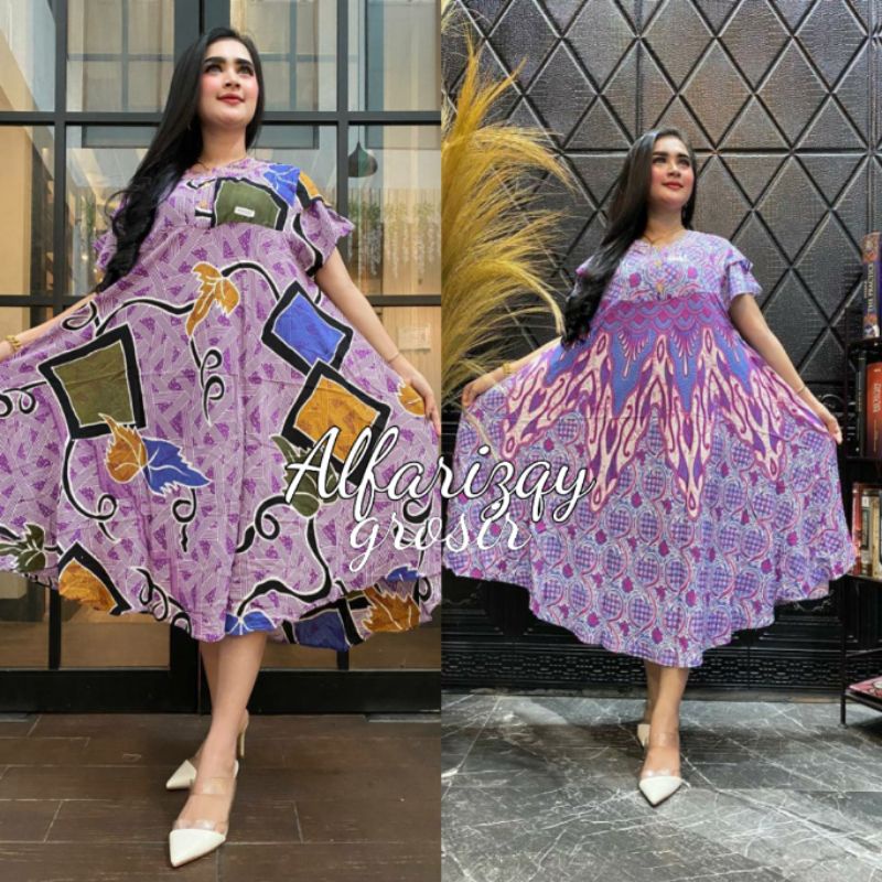 daster jumbo lengan pendek sogan baju hamil dan busui atasan batik pekalongan bahan rayon baju tidur dress wanita baju perempuan motif batik