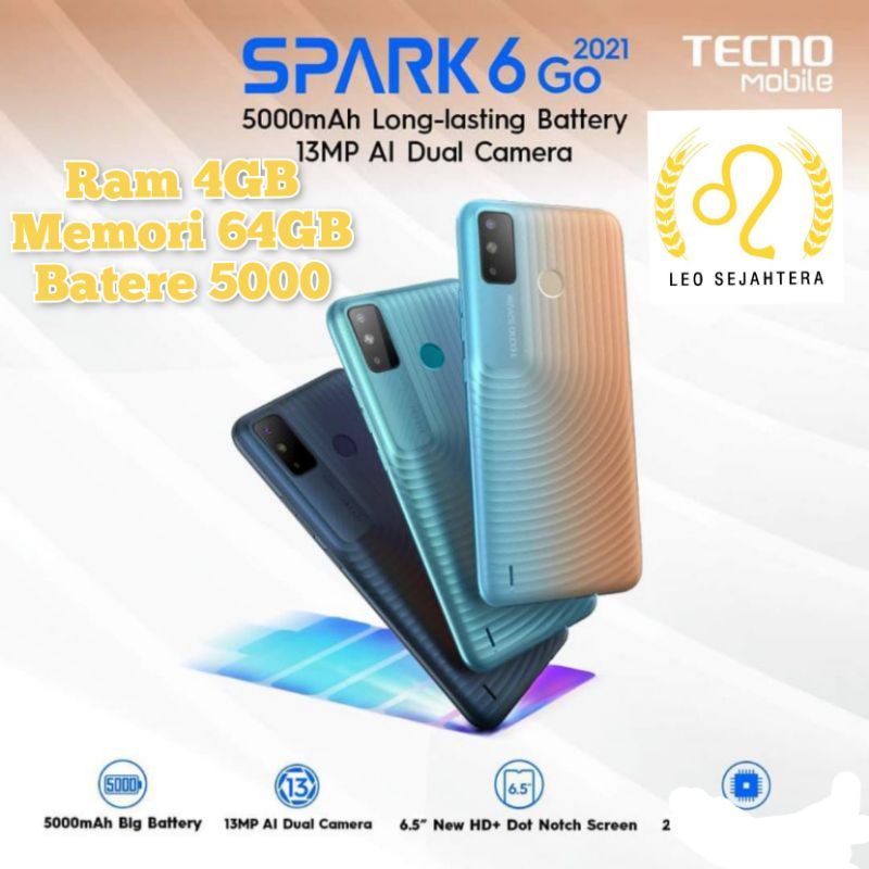 Tecno ram 4gb 64GB spark 6 go 2021 Batere 5.000 baru IMEI ok bonus case garansi resmi Carlcare1 tahu