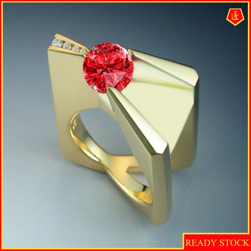 [Ready Stock]Creative Personality 18K Gold Inlaid Ruby Ring