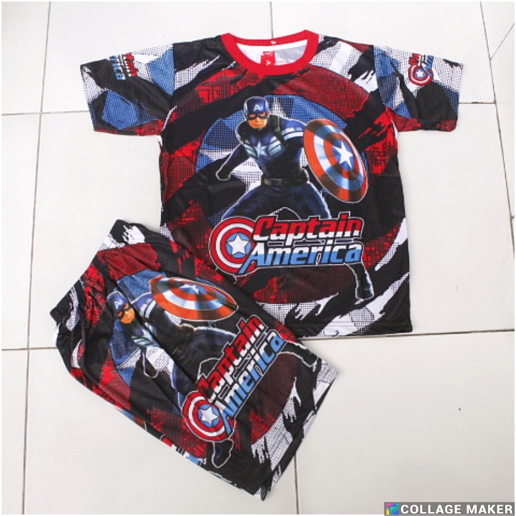 SETELAN ANAK CAPTAIN AMERICA/SETELAN BAJU TIDUR CAPTAIN AMERICA FULL PRINTING USIA 2-12THN