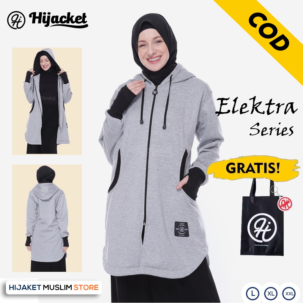 Jaket Wanita Hijacket Elektra Original Hijab Muslimah Pakaian Wanita Syari Trendy-GREY