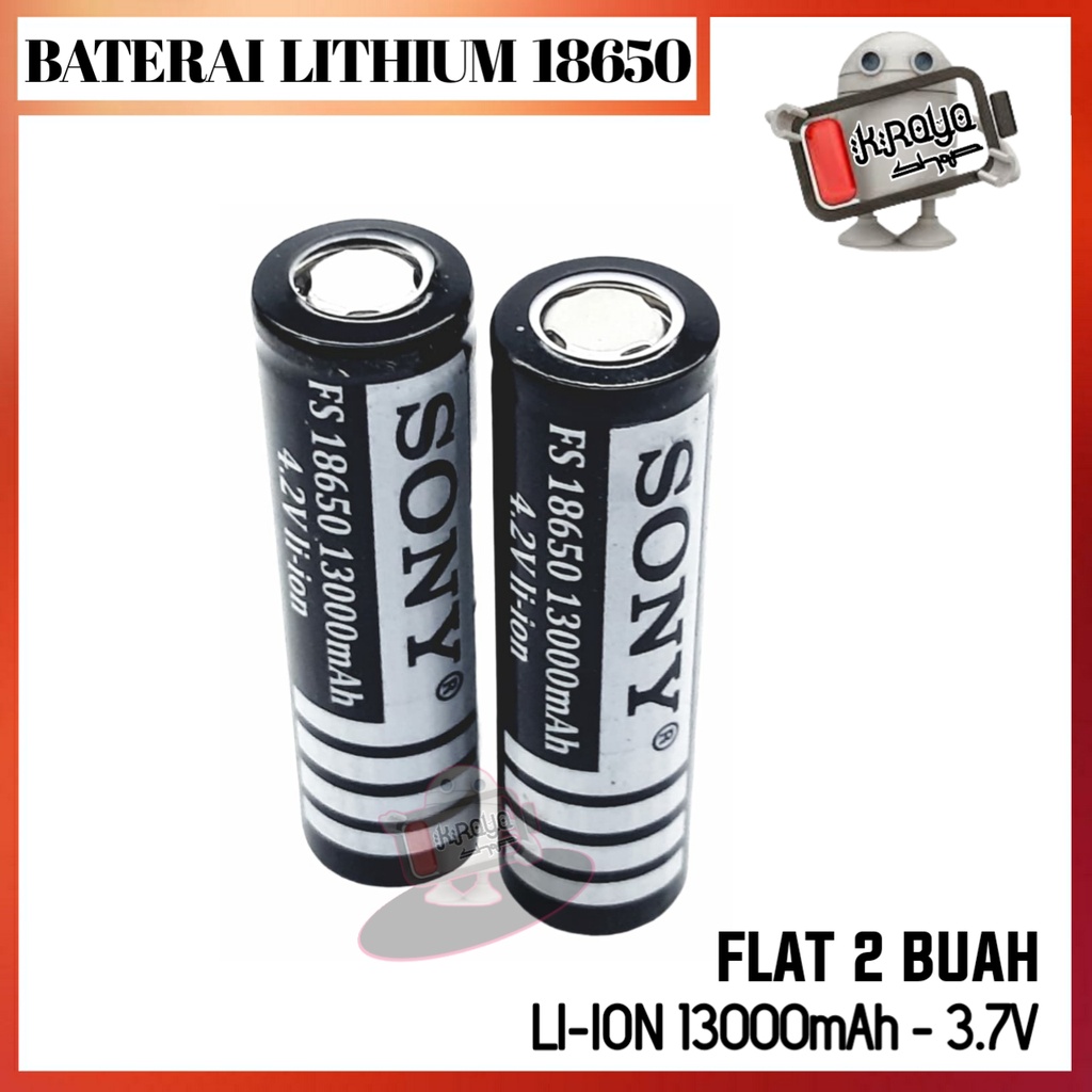 Baterai Charger ICR18650 Li-ion 4.2volt-13000mAh Warna Hitam Isi 2pcs Flat Top