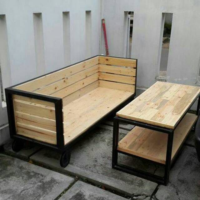 Paket 1 Set Meja + Kursi Cafe Minimalis Industrial / Meja + Kursi Santai