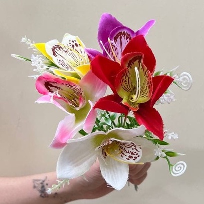 Bunga Anggrek Cattleya Hias Plastik - Tangkai Bunga Artificial - Tanaman Palsu Dekorasi Rumah Cafe