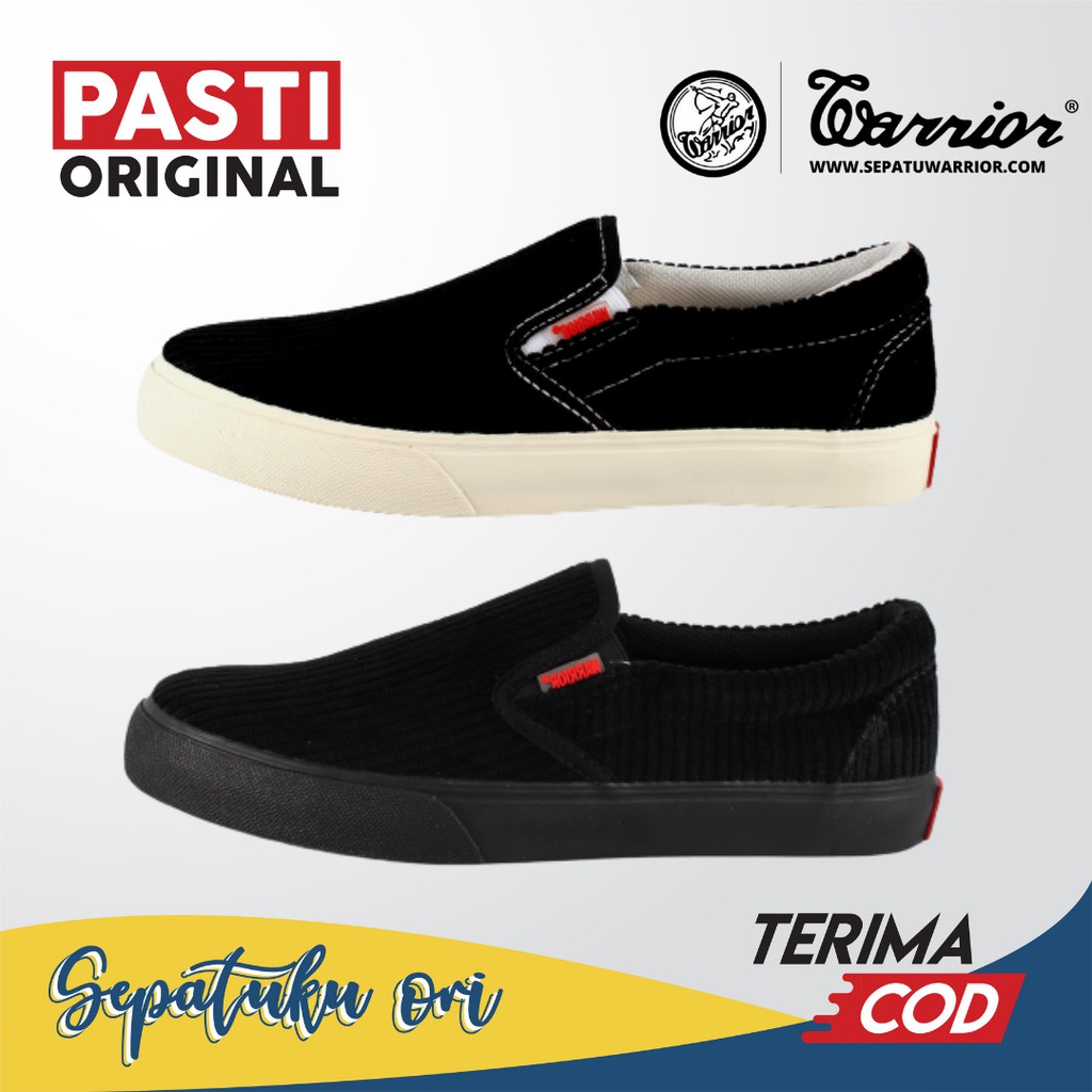Sepatu WARRIOR Slip On ATLANTA Corduroy Full Black White Original Sepatu Casual Slip On Pria Wanita