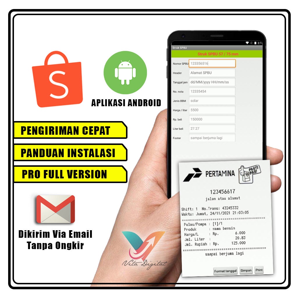 Jual [NEW UPDATE] Print Struk Bon SPBU Pro Android 3 model Aplikasi