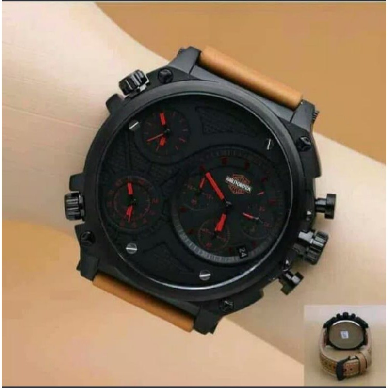 Jam Tangan Pria Harley Davidson 3301 Tripel Time Crono Aktif - Free Box Batre Cadangan Original