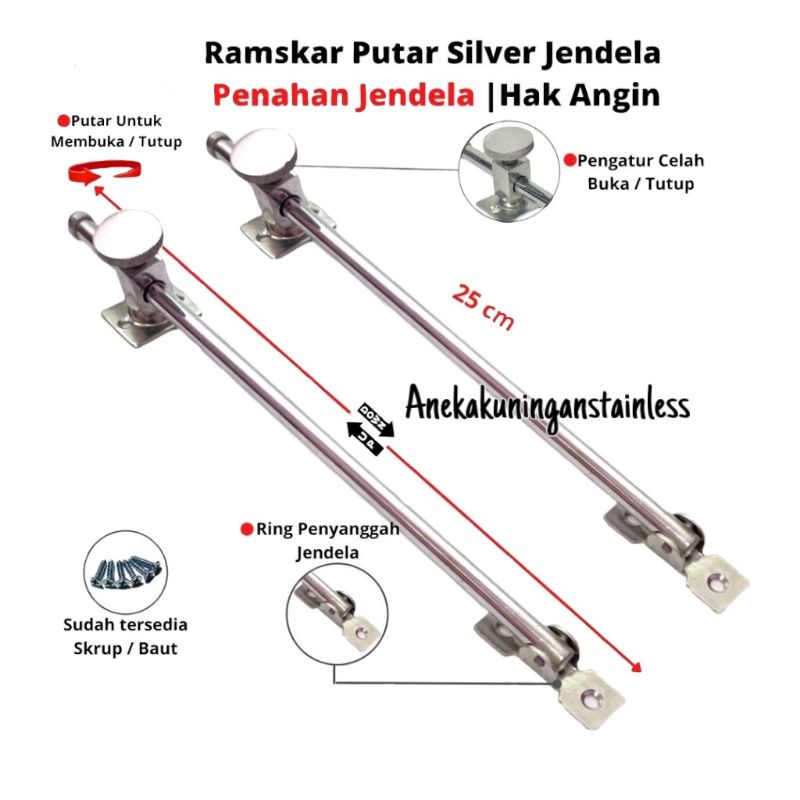 Lamskar jendela putar hak angin penahan jendela putar 25cm