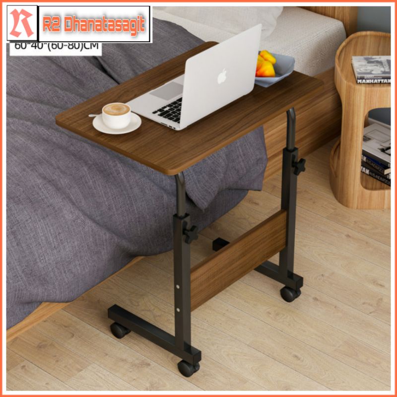 Meja Laptop/ Meja Belajar / Meja Komputer Lipat Roda Portable /Meja Multifungsii WFH