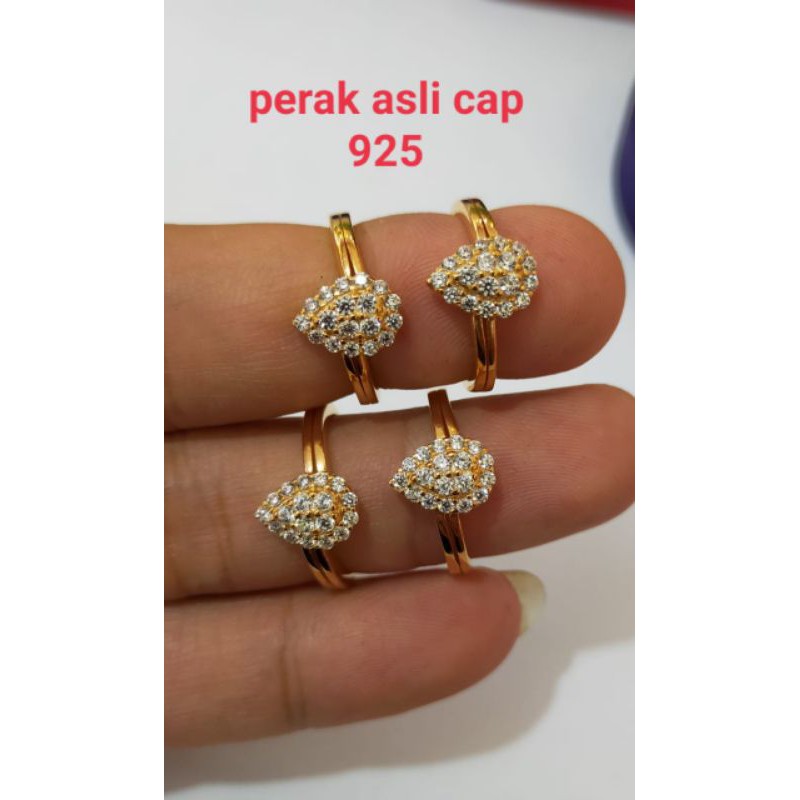 Cincin Oval Cor Mata2, Perak 925, Sepuh Emas Kuning