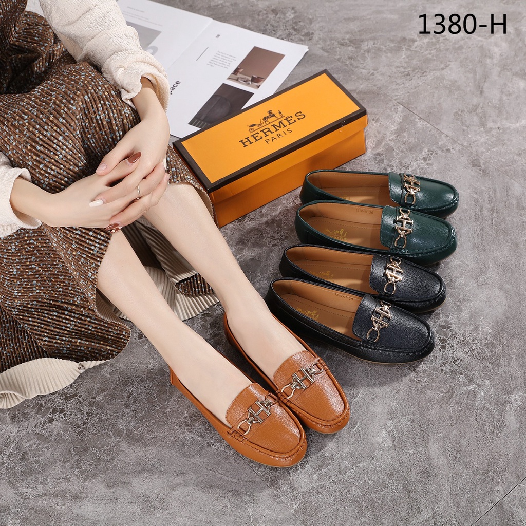 H Leather 'H' Iconic Wonen Flat Shoes #1380-H