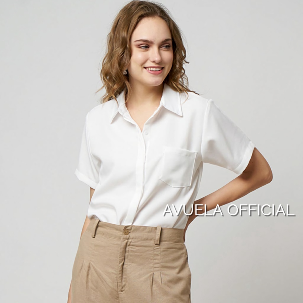 Kemeja Oversize Wanita Lengan Pendek Warna Putih Polos Terbaru Style Cewek Kekinian Cocok Buat Kerja