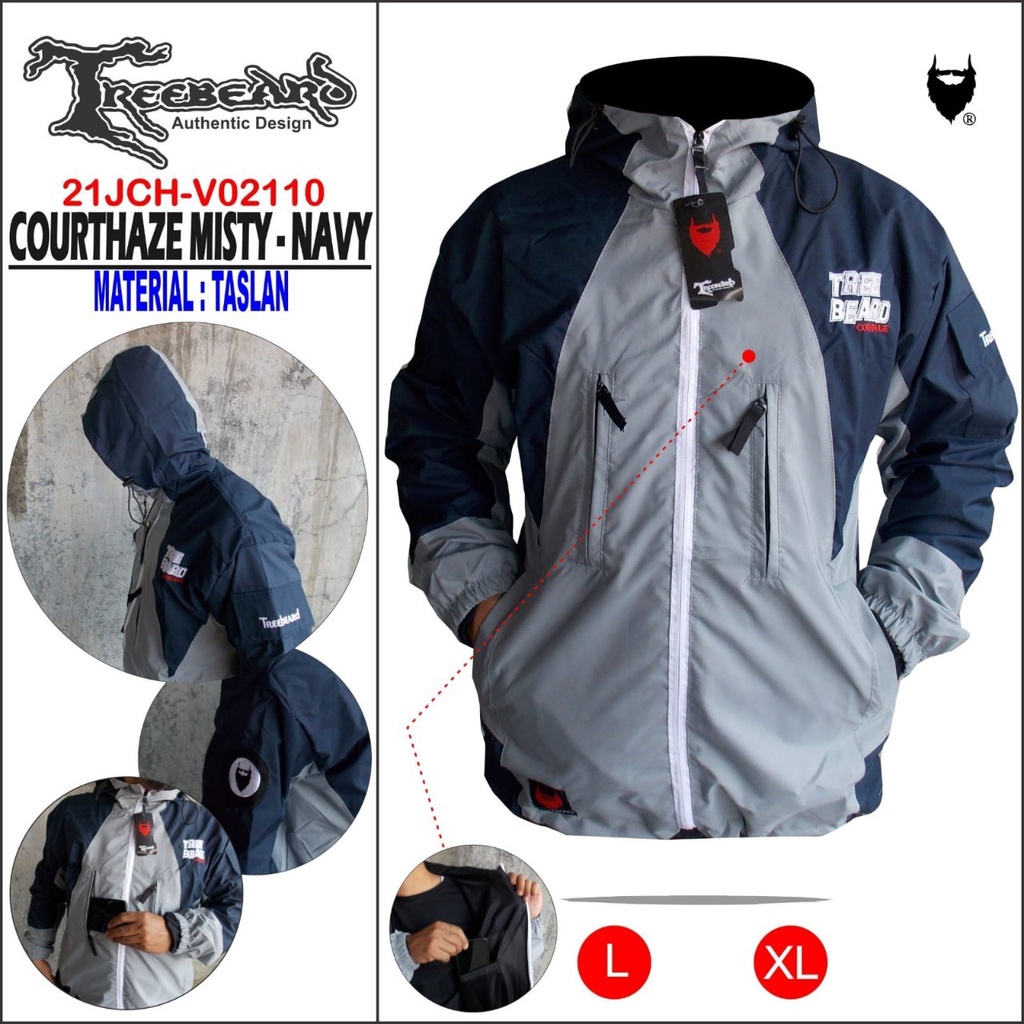 TERBARU ! Jaket Gunung Pria Waterproof STROMLINE Treebeard Anti Air Taslan Jaket Outdoor Hiking Windproof / Jaket Outdoor Pria Wanita Anti Air / Jaket Motor-CR MISTY NAVY