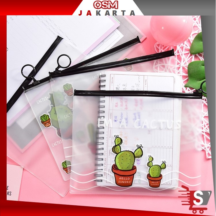 

OSM JKT S645 Tempat Pensil Transparan Motif Kaktus / Pouch Penyimpanan Alat Tulis Import